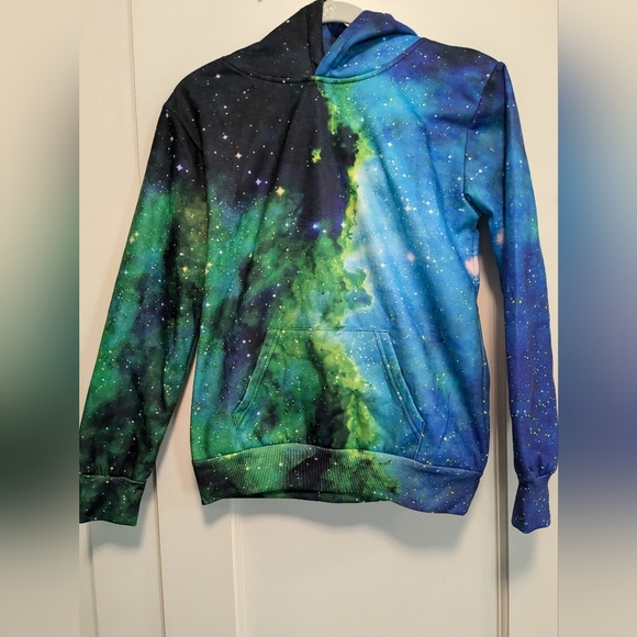 Source Unknown Other - Space Sweatshirt with Front Pocket Blue Green Black Sz Kid XXL